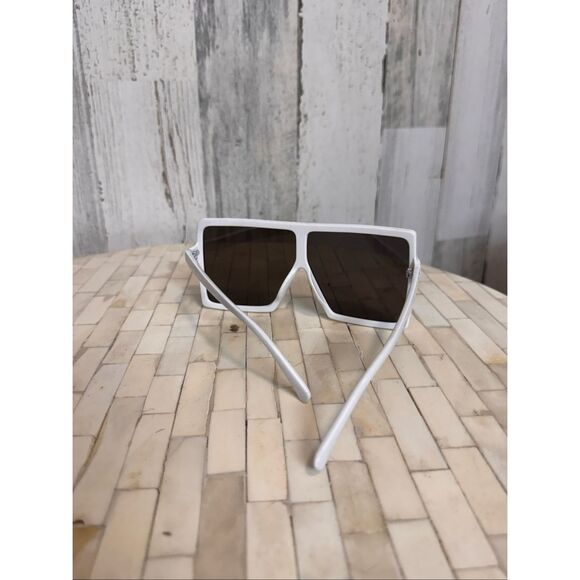 White Oversized Square Sunglasses Retro Shield Frame - Picture 3 of 5